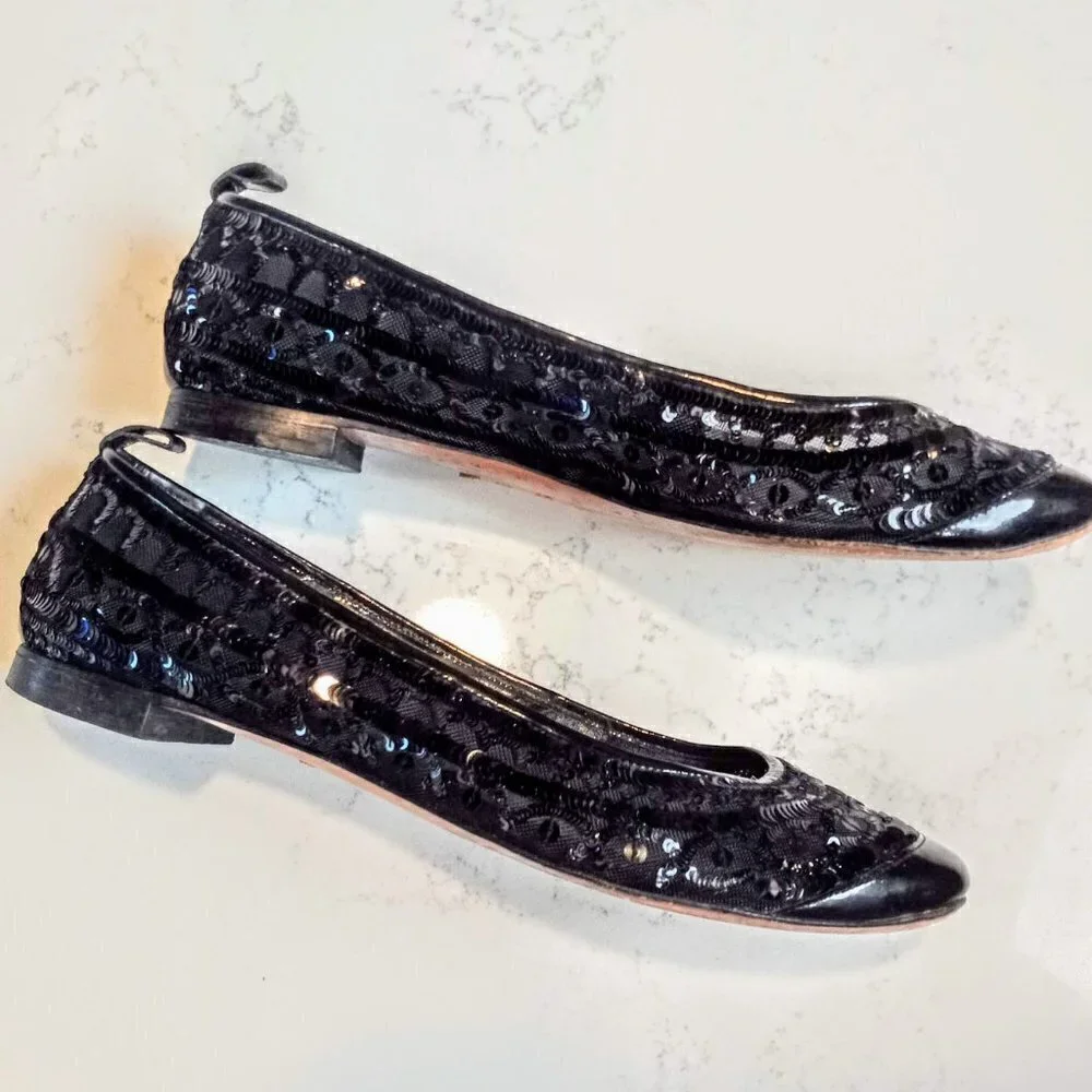 Giorgio Armani Black Mesh Sequin Italian Ballet Flats